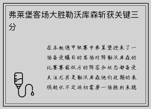 弗莱堡客场大胜勒沃库森斩获关键三分